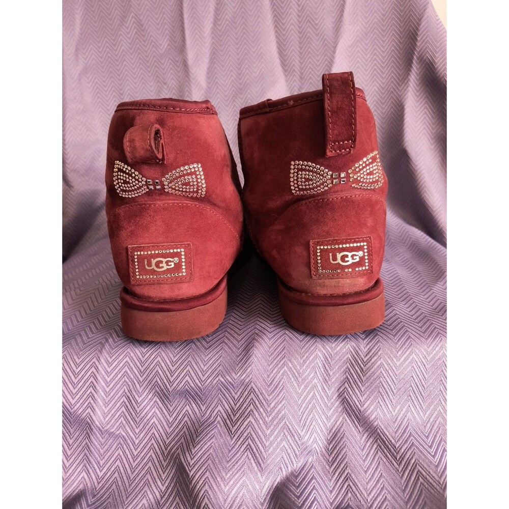 UGG 1006749 Short Mini Burgundy Sparkles Shearling Pull-On Winter Boots Women 11